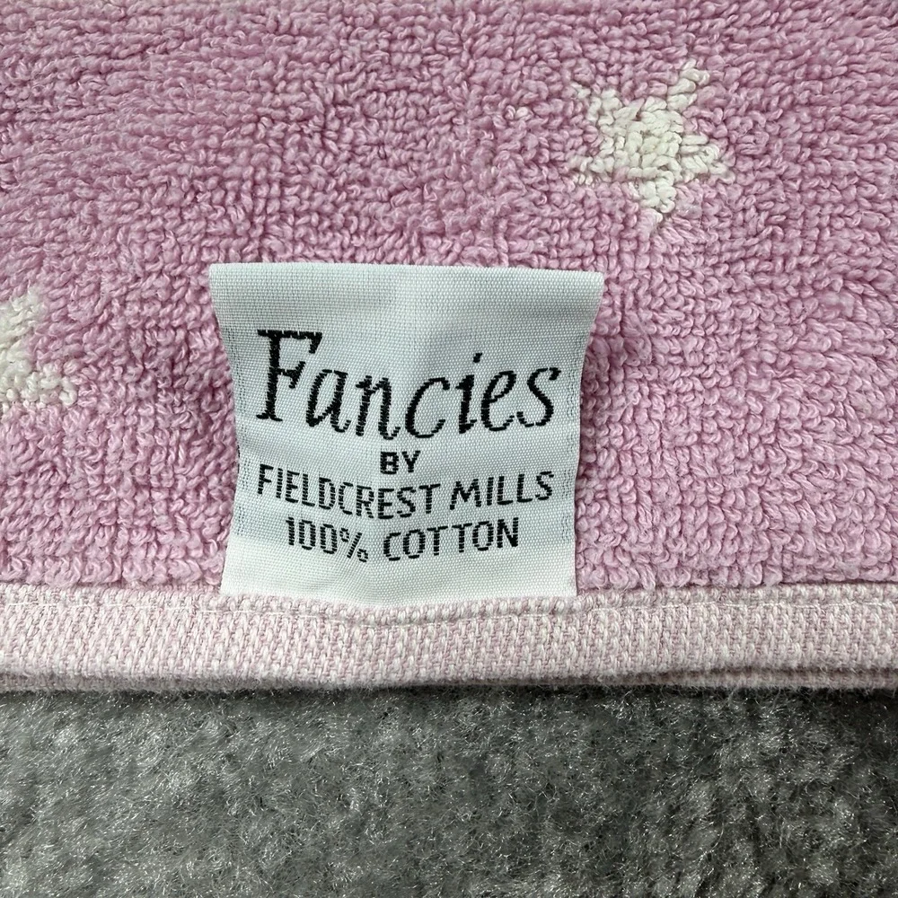 2 - Francies Bath Towels Fieldcrest Mills Pink White Angels‎ Trumpets Stars